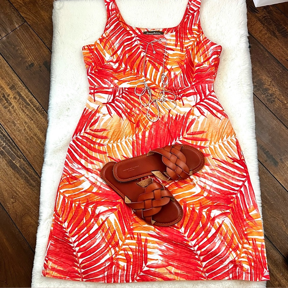 Tommy Bahama Palm Leaf Multi Orange and White Tank Dress Size Small - Picture 5 of 12